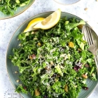 Lemon Garlic Kale Salad with Pistachios, Pine Nuts and Cranberries