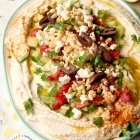 Layered Hummus with Roasted Red Peppers and Feta Cheese