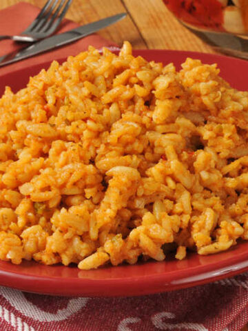 red dish with mexican rice