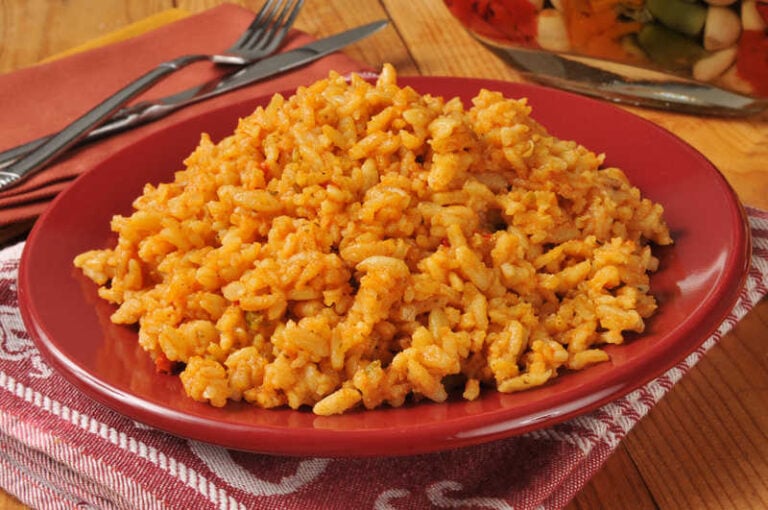 red dish with mexican rice