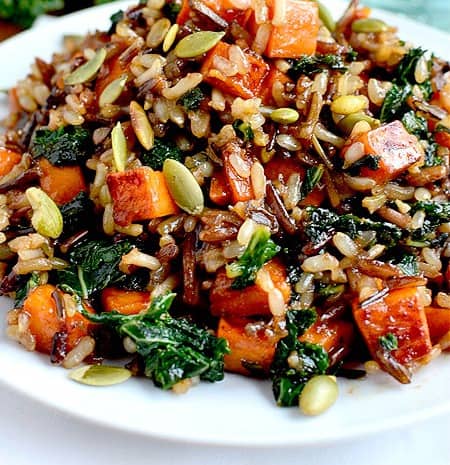 Wild Rice with Caramelized Sweet Potatoes, Shallots and Mushrooms