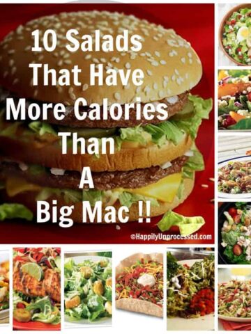 A big mac with words 10 salads that have more calories than a big mac