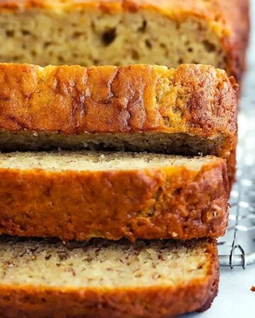 loaf of gluten free dairy free sugar free banana bread sliced