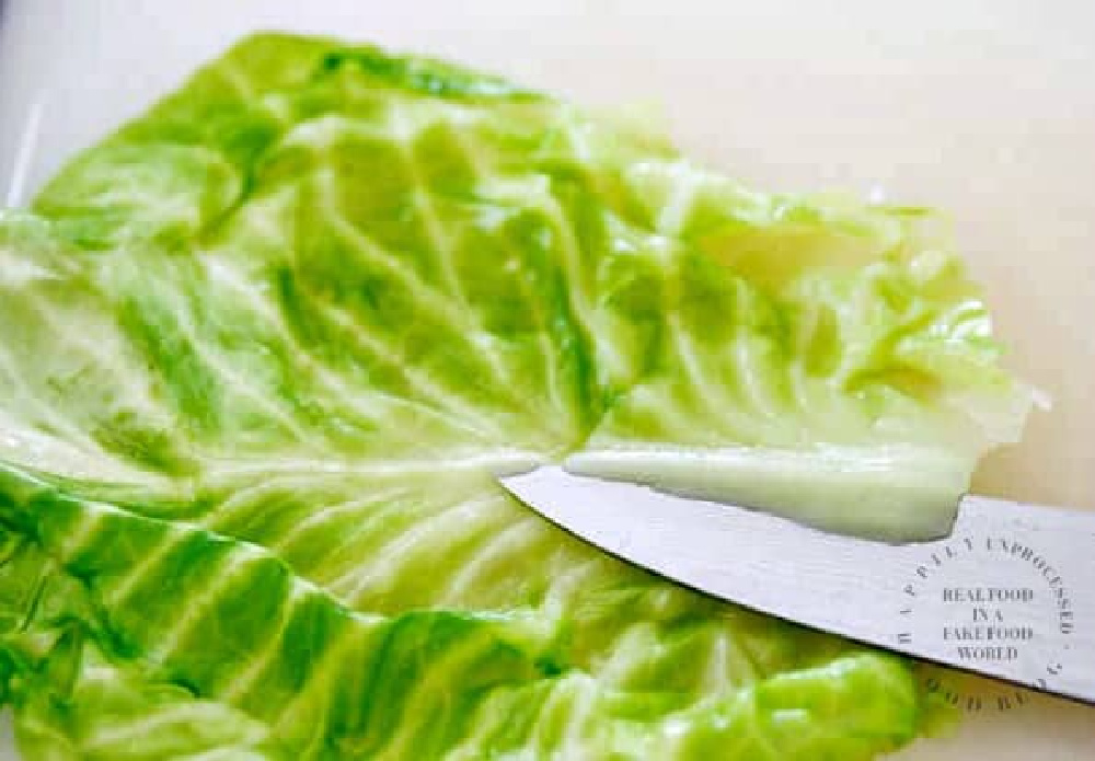 How to remove the core of a cabbage leaf to make stuffed cabbage leaves #happilyunprocessed