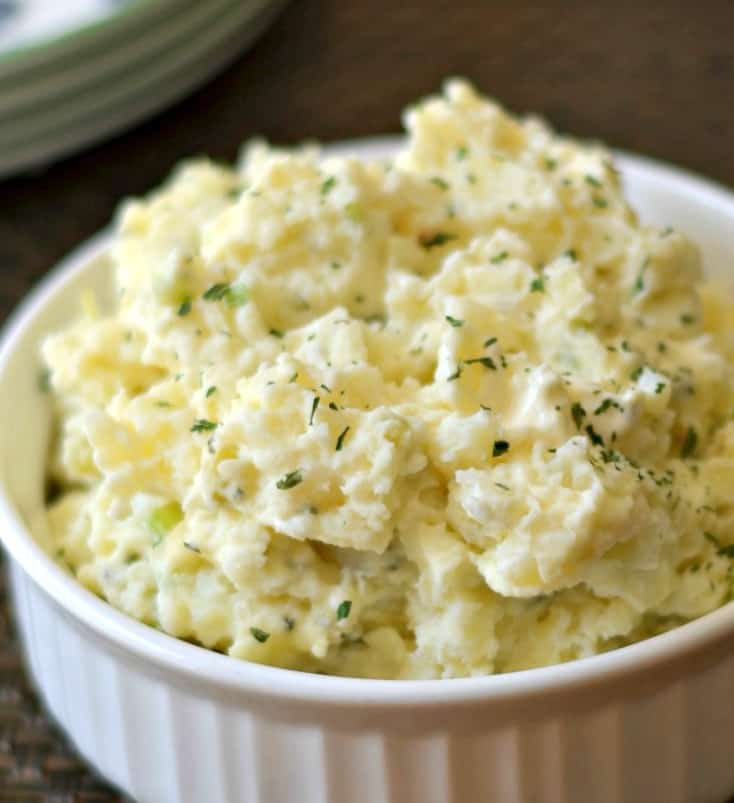 potato salad garnished with parsley