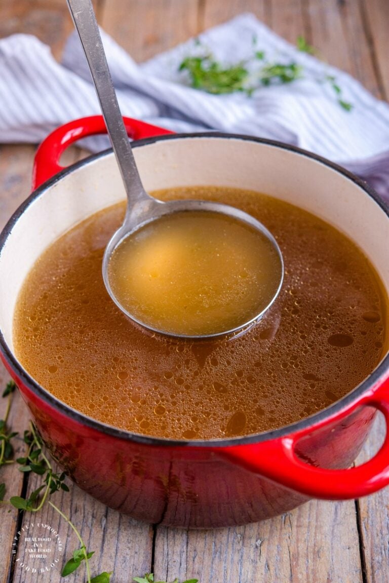 Crockpot Turkey Stock - don't throw away those leftovers. Bone broth is one of the healthiest stocks you can make #stock #bonebroth #turkey #thanksgiving