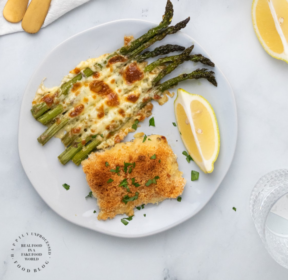 baked Cod overhead - Easy Baked Cod with Parmesan Breadcrumb Topping