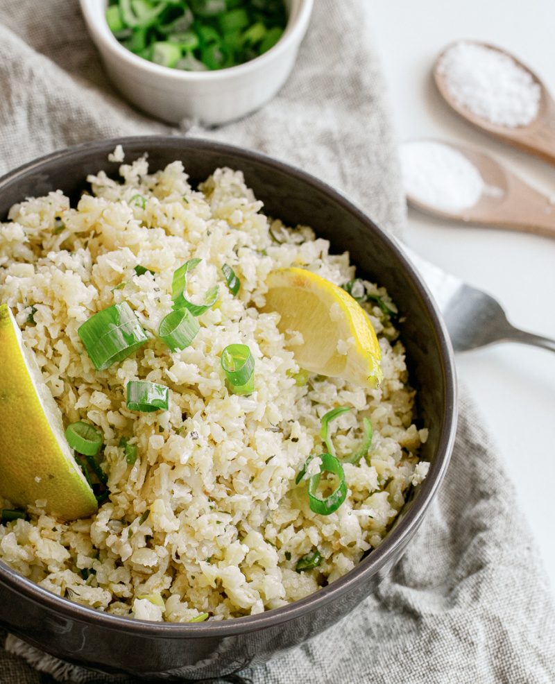 Garlic Herb Cauliflower Rice is plant based gluten and dairy free and a healthy side dish - Garlic Herb Cauliflower Rice