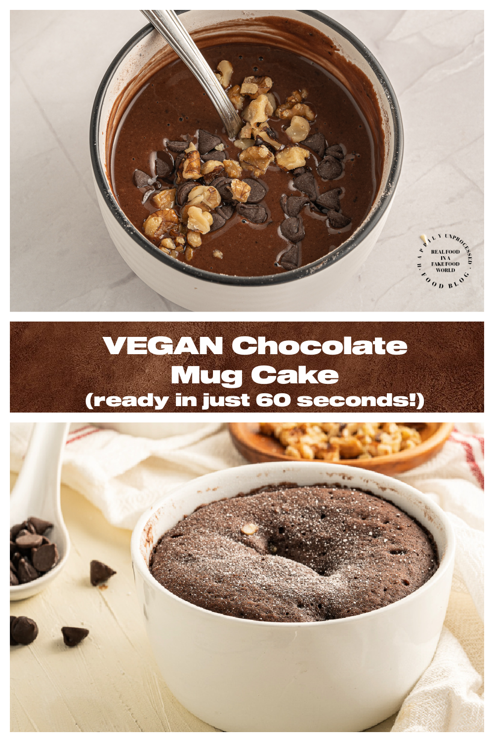 A Vegan Chocolate Mug Cake that's ready in just 60 seconds in the microwave! #mugcake #vegandesserts.