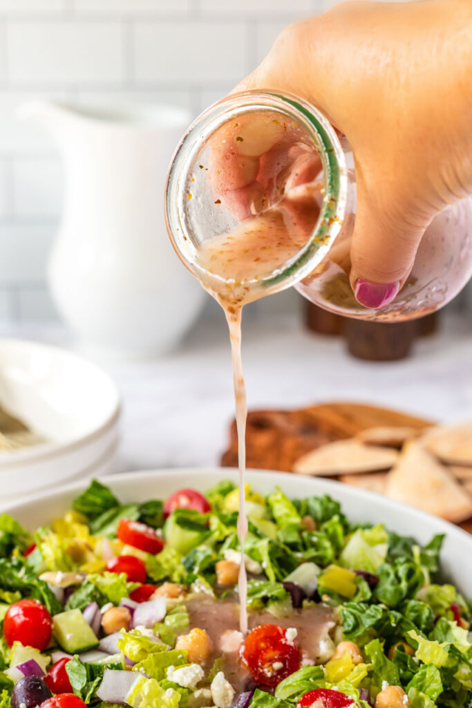 Greek salad dressing 683x1024 - Healthy Chopped Greek Salad with a Zesty Dressing