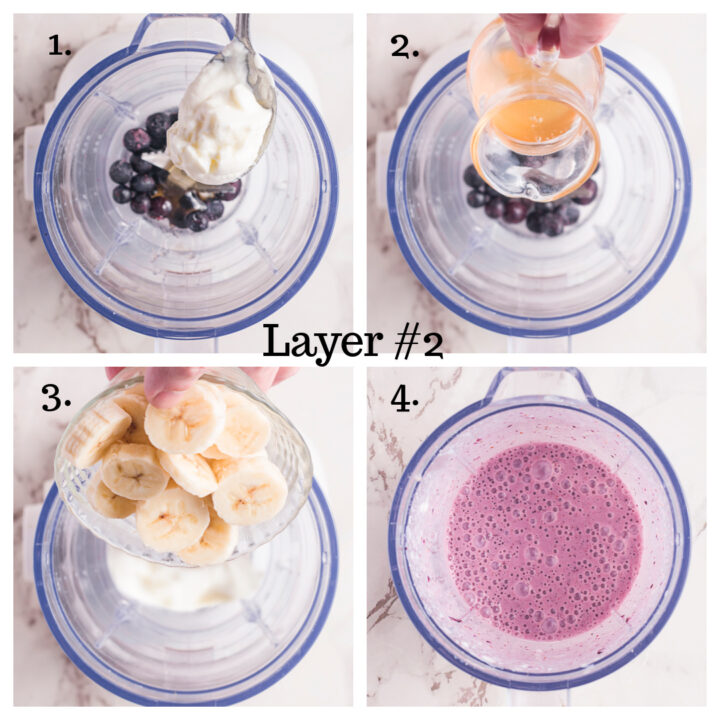 How to make a triple layered blueberry and banana smoothie in a blender for a healthy breakfast