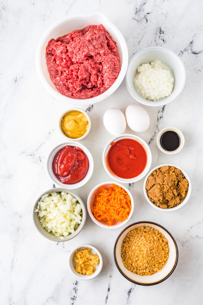 Ingredients to make a meatloaf in the air fryer