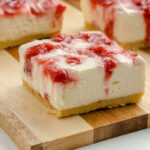 no bake gluten free keto friendly strawberry swirl cheesecake
