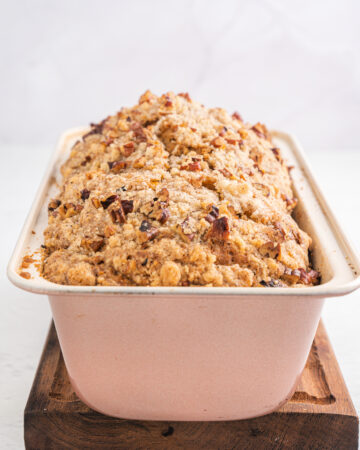 Apple pie quick bread in a loaf pan