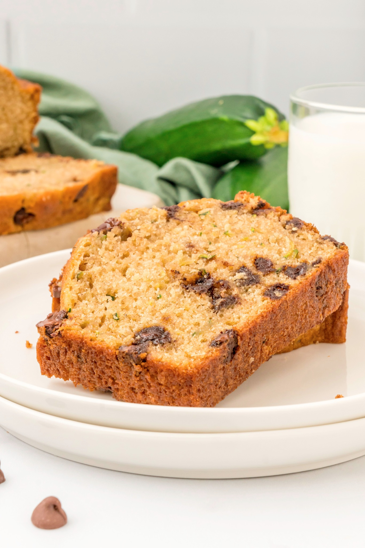 chocolate chip zucchini bread on a plate