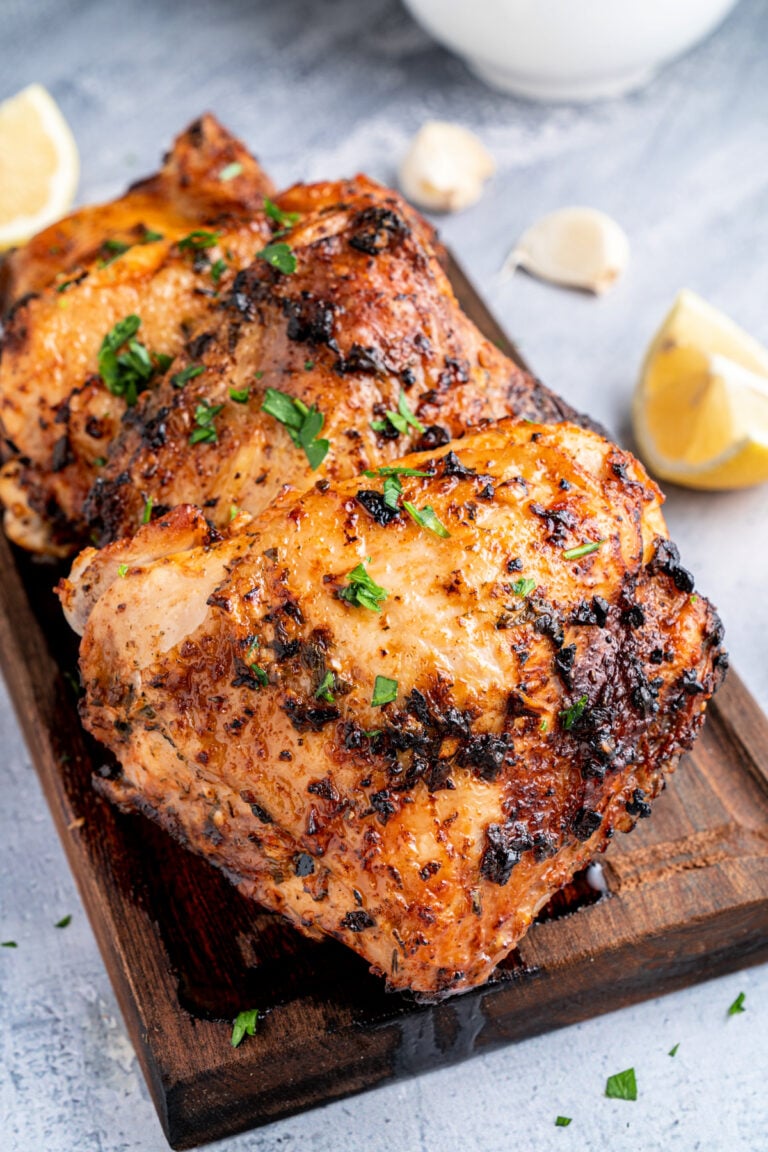 Marinated chicken thighs with crispy skin made in the air fryer