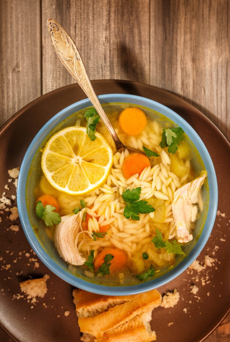 homemade lemon chicken orzo soup
