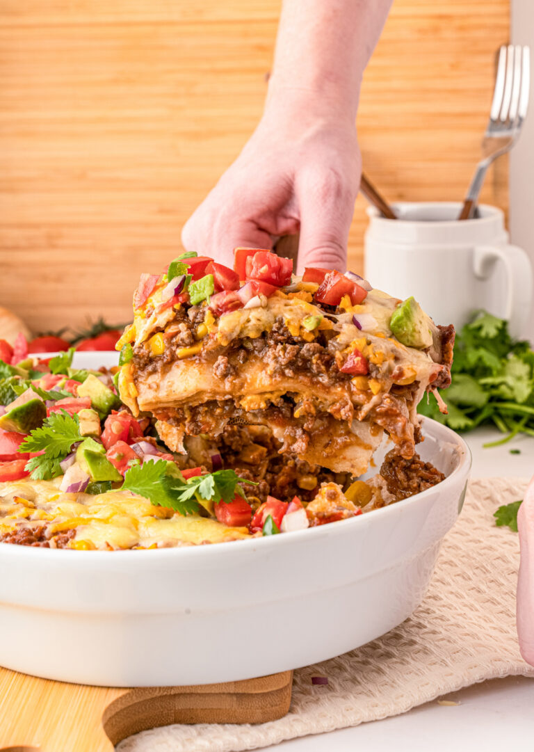 Layered Taco Lasagna (or Mexican Casserole) being served