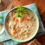 A bowl of homemade creamy chicken and wild rice soup