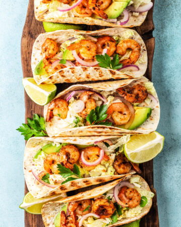 Tequila lime shrimp tacos are bursting with flavor