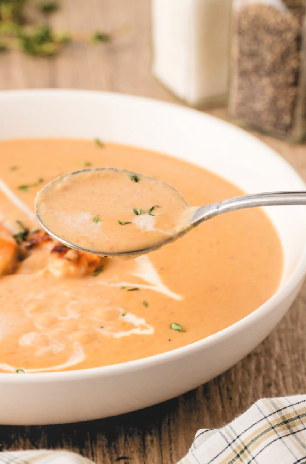 A bowl of creamy decadent homemade shrimp bisque
