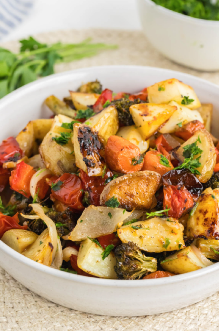 a bowl of freshly roasted organic vegetables