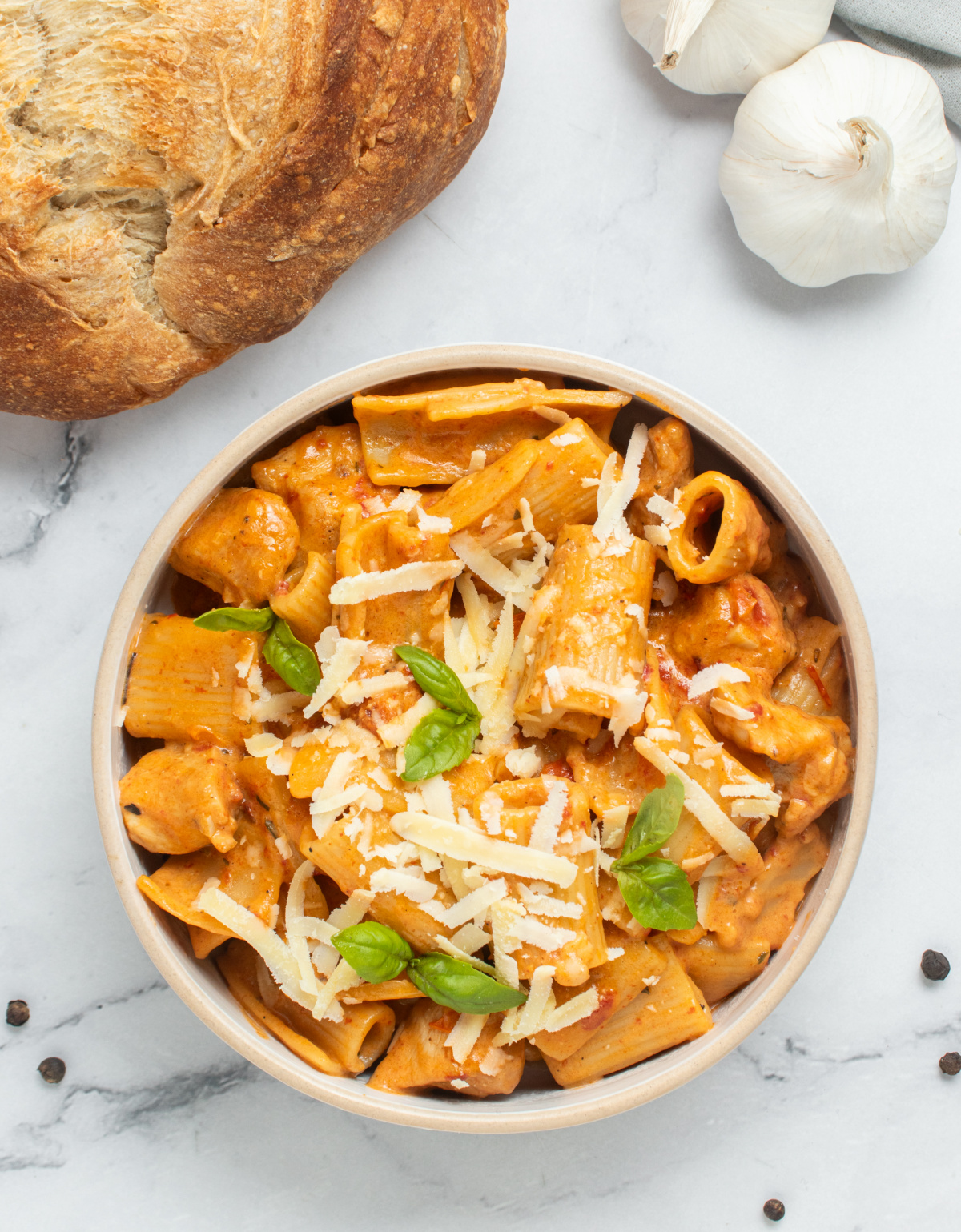 Marry me chicken dinner with pan seared chicken and pasta