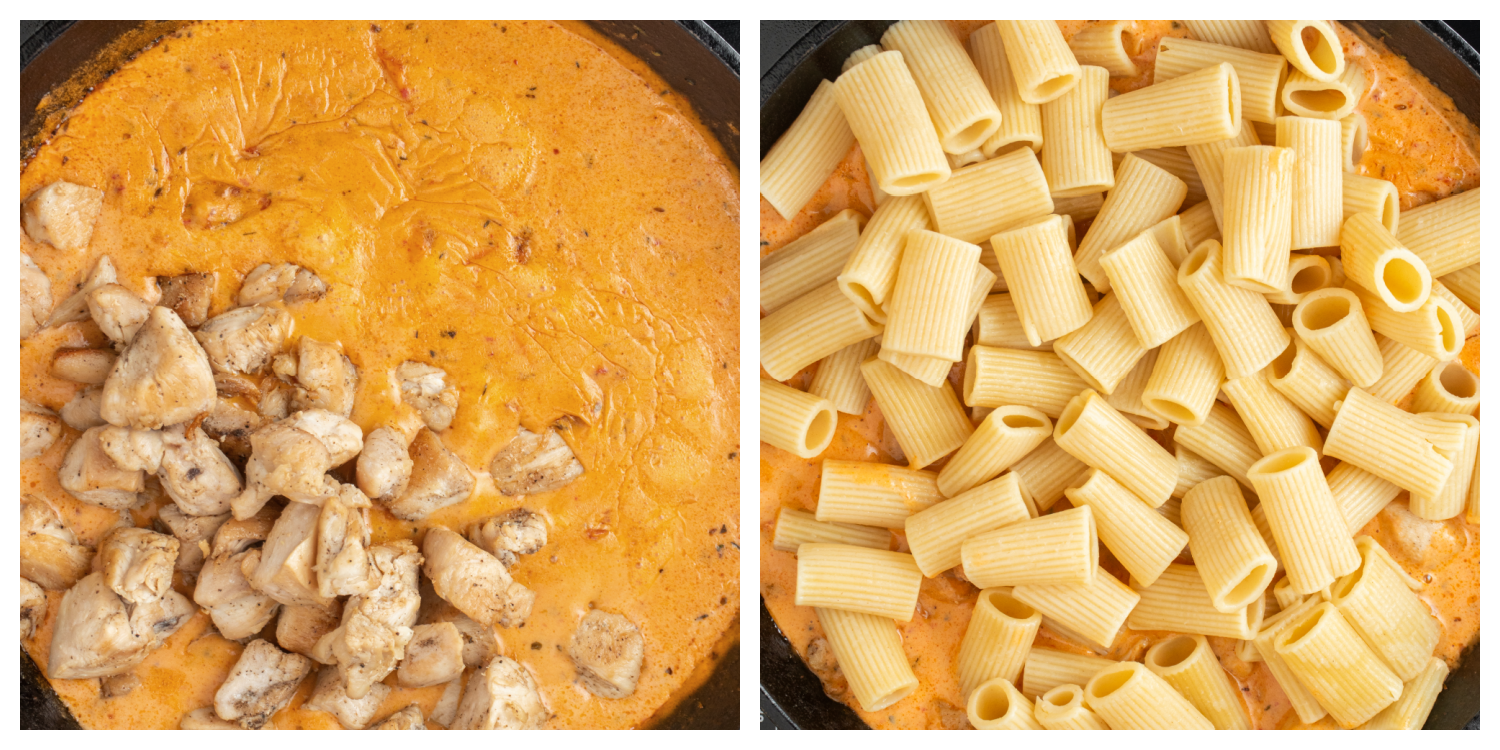 a pan with a creamy sauce and pan seared chicken for marry me chicken dinner