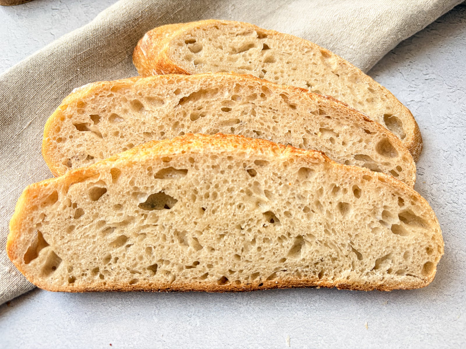 Sourdough bread slices showing crumb