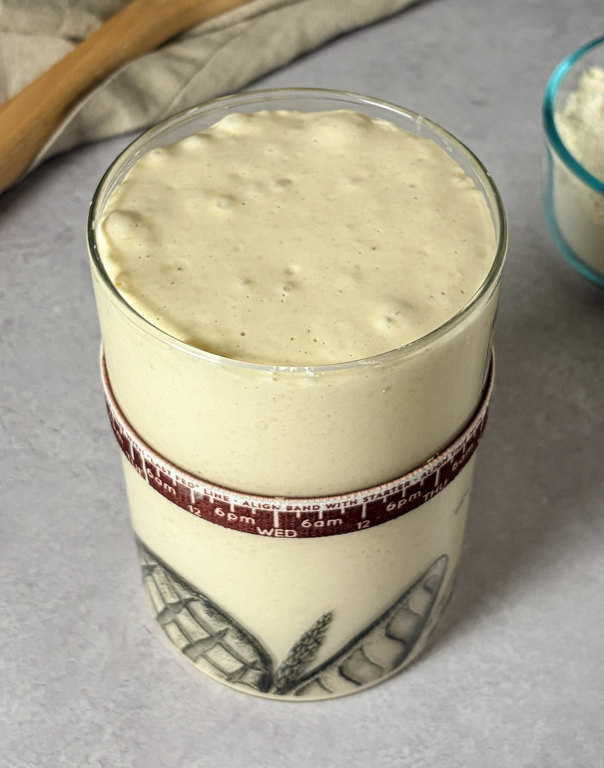 Sourdough active starter in glass jar